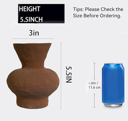 Modern Textured Ceramic Vase, Speckled Light Gray, Curved Hourglass Shape (Brown)