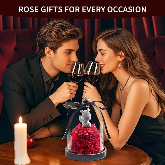 SEEROSE Preserved Rose with Unicorn in Glass Dome, Eternal Real Rose Romantic Gift for Her, Women, Mom, Wife, Girlfriend, Valentine’s Day, Mother’s Day, Christmas, Birthday (Lucky Unicorn, Red)