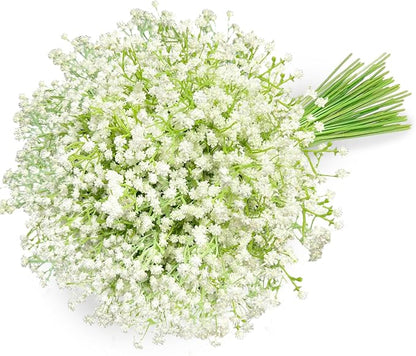 JIFTOK Babys Breath Artificial Flowers, 6 Pcs Fake Flowers Gypsophila Bouquet Fall Flowers Artificial for Decoration, Real Touch Silk Flower for Wedding Christmas DIY Party Home Garden Office(White)