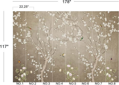 Plum Blossom Flower Bird Chinoiserie Wall Mural Wallpaper for Bedroom 178" x 117"