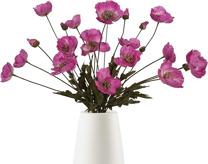 IPOPU Artificial Poppies 6PCS Fuschia Silk Flowers with Stems Hot Pink Poppies Flowers Artificial Realistic Floral Arrangements for Wedding Centerpieces Home Table Party Decor (Fuschia)