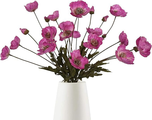 IPOPU Artificial Poppies 6PCS Fuschia Silk Flowers with Stems Hot Pink Poppies Flowers Artificial Realistic Floral Arrangements for Wedding Centerpieces Home Table Party Decor (Fuschia)