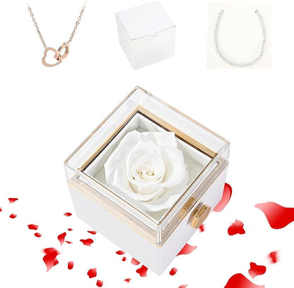 ‌TINGKU Eternal Real Rose Gift Box for Women, Preserved Rose with Customized Name Engraved Heart Necklace, Personalized Romantic Gift for Wife, Girlfriend, Mom, Mother's Day Love Keepsake