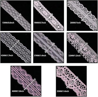80 Yards Baby Pink Lace Trim Ribbon,8 Rolls Crochet Sewing Assorted Patterns Vintage Floral Lace Ribbons for Sewing DIY,Gift Wrap,Scrapbooking, Bridal Shower Wedding Decor, 10 Yards Each Roll