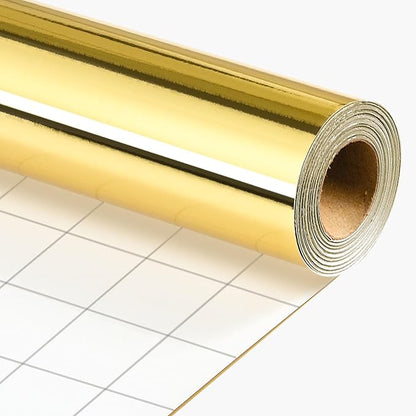 Merture Gold Wrapping Paper Roll - 17 In X 32.8 Ft(46.5 sq.ft.) Metallic Gold Solid Color Gift Wrap with Grid Cutting Lines for Christmas, Wedding, Birthday, Valentines Day, Mothers Day, Baby Shower