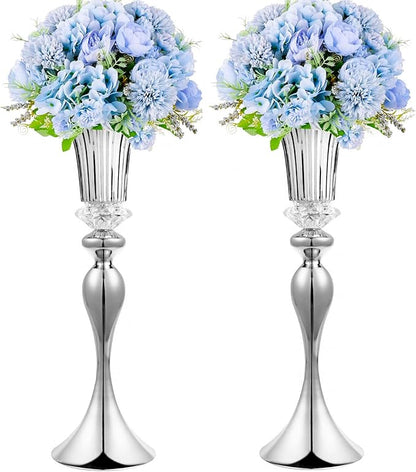 Metal Trumpet Wedding Flower Vases, 22" Tall Elegant Table Centerpiece Vases, Gold Flower Arrangement Stands for Anniversary Ceremony Birthday Party Event Wedding Home Decoration (Silver, 22"-2pcs)