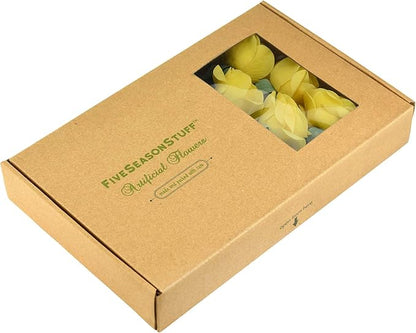 FiveSeasonStuff Fake Roses Wedding Flowers Real Touch Silk Yellow Artificial Flowers 12 Stems