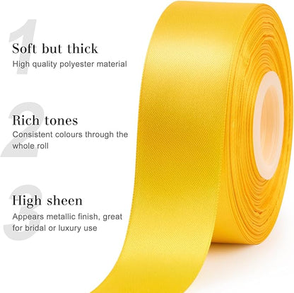 1-1/2 Inches 50 Yards Yellow Satin Ribbon, Solid Fabric Ribbon Roll for Flower Bouquets, Gift Wrapping, Wedding, Handmade Crafts