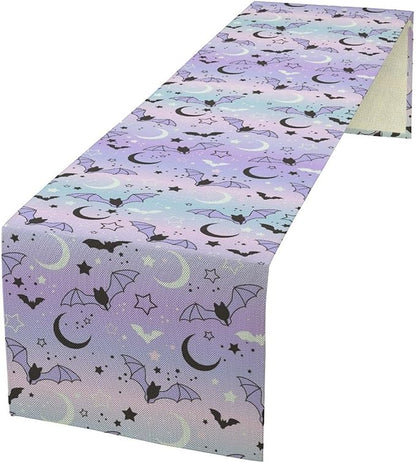 Gothic Table Runner,Cute Bat Star Sky Print Table Runner for Home Kitchen Table Dining Garden Farmhouse Wedding Party Decor 13x90 Inch