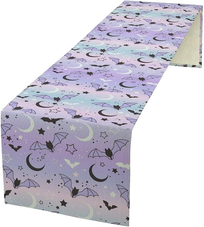 Gothic Table Runner,Cute Bat Star Sky Print Table Runner for Home Kitchen Table Dining Garden Farmhouse Wedding Party Decor 13x120 Inch