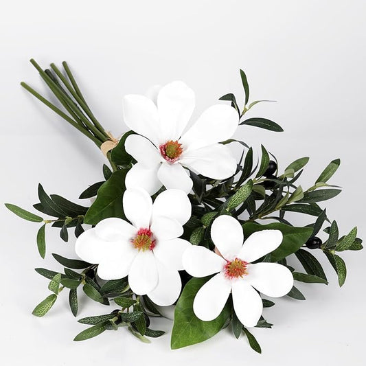 Briful Faux Greenery Stems 27in Artificial Olive Branches with Magnolia Flowers Spray Mixed Floral Greenery Bouquet for Home Vase Table Centerpiece Wedding Decoration
