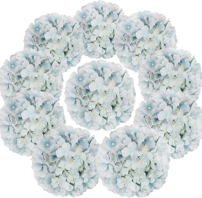 Flojery Silk Hydrangea Heads Artificial Flowers Heads with Stems for Home Wedding Decor,Pack of 10 (Lake Blue)