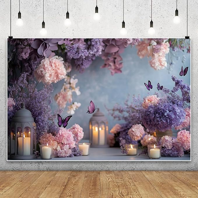 YongFoto Elegant Flower Wall Backdrop 10x6.5ft Floral Butterfly Candle Photography Background Baby Bridal Shower Wedding Girl Birthday Party Banner Room Decor Portrait Photoshoot Wallpaper Photo Booth