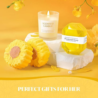 Briney Birthday Gift for Women, Sunflower Present Basket, Birthday Christmas Gift Basket for Mom Wife Girlfriend Her Sister, Relaxing Self Care Package, Yellow