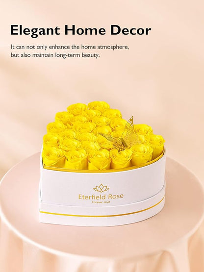 Eterfield 27 Forever Flowers in Heart Shape Box, Preserved Roses That Last a Year Preserved Flowers Birthday Gifts for Her Mom Women Wife Anniversary Valentines Day Mothers Day Christmas, Yellow