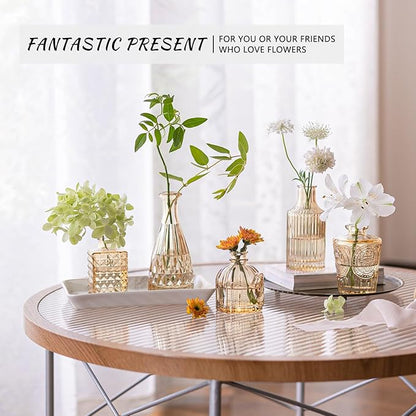 24pcs Glass Bud Vase Set, Small Gold Amber Flower Vases for Centerpieces in Bulk, Mini Vintage Vase for Wedding, Home,Table Decoration