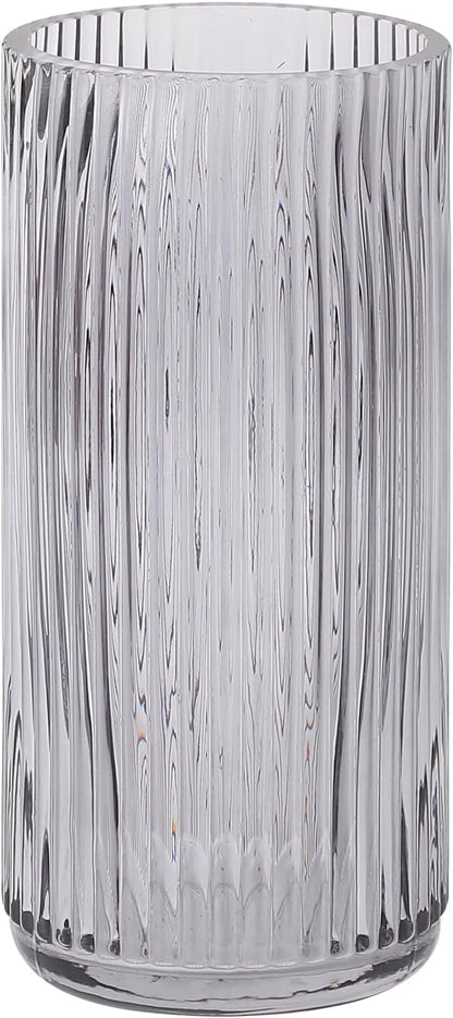 Ribbed Glass Vase, Flower Vases for Bouquet, Black Glass Vases for Flowers, Modern Ribbed Vase for Living Room, Bathroom, Dining Table, Office, Wedding, Centerpieces, 8 Inches