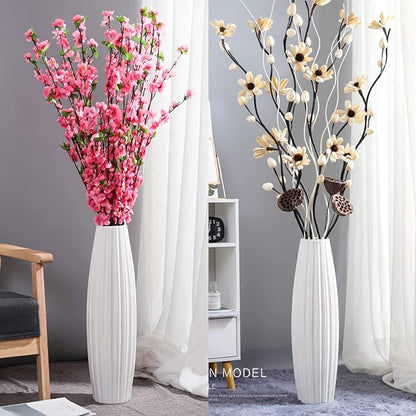 Large Floor Ceramic Vase 24 Inches Tall,White Modern Flower Tall Vases for Office, Home,Farmhouse,Living Room Décor,Simple Origami Design Fall Decorative Porcelain Flower Arrangement Vase Ideal Gift