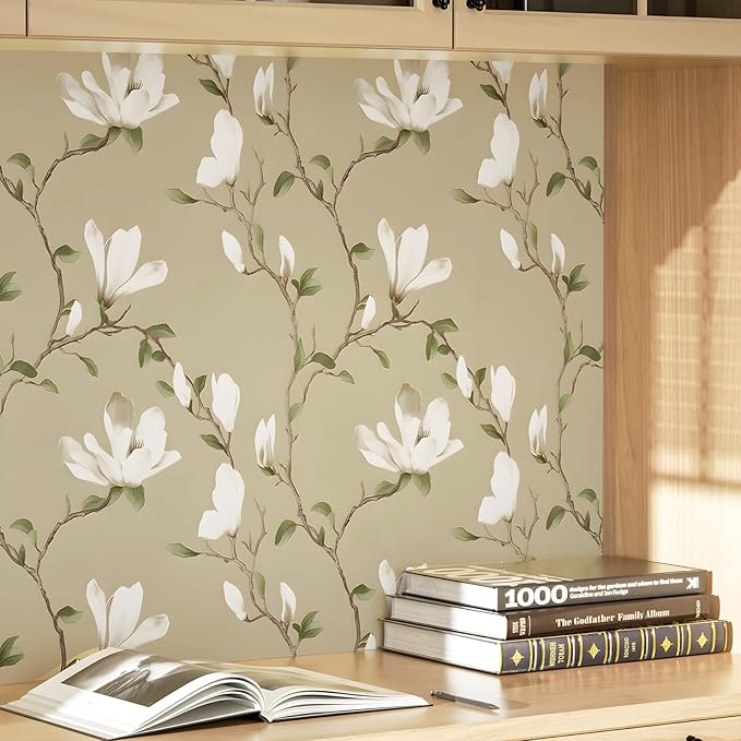 Floral Wallpaper Peel and Stick 17.5in x 9.8ft Vintage Floral Contact Paper Vinyl Self Adhesive Waterproof Leaf Wall Paper for Bedroom Walls Furniture Decorative