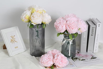 16pcs Peony Artificial Flowers Fake Peonies Bulks Cream White Silk Peonies Flowers Faux Peony Flowers Heads with Stems for Home Wedding Party Festival Baby Shower Decorations (Cream White)