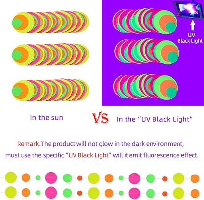 110feet UV Round Dot Paper Neon Garland Streamers Black Light Neon Decorations for Dark Glow Party UV Reactive Glow in The Dark Party Supplies Wedding Birthday Banner Decoration