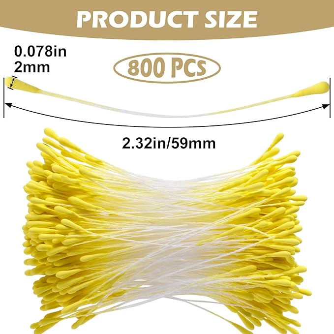 VARMDUKKE 800pcs Double Heads Handmade Flower Stamens, 2 mm Pearl Stamens for Flower Making, Artificial Floral Pistil for DIY Crafts, Wedding, Christmas Decoration (Yellow)