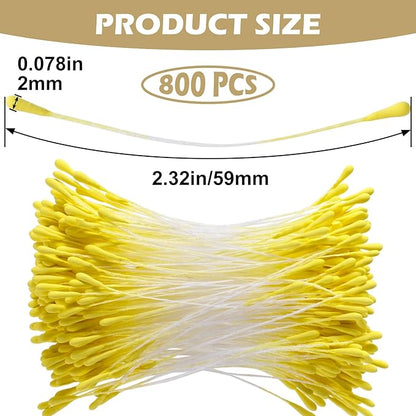 VARMDUKKE 800pcs Double Heads Handmade Flower Stamens, 2 mm Pearl Stamens for Flower Making, Artificial Floral Pistil for DIY Crafts, Wedding, Christmas Decoration (Yellow)