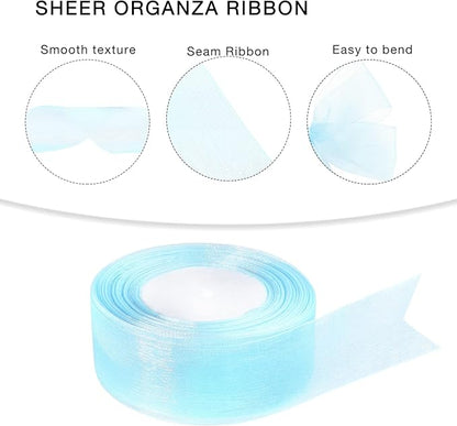 1.5 inch Sheer Organza Ribbon Sky Blue Chiffon Ribbon for Gift Wrapping Christmas Halloween Decoration Wedding Bouquet Crafts 50 Yards