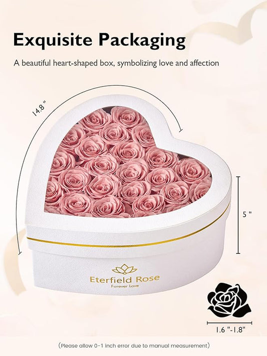 Eterfield 27 Forever Flowers in Heart Shape Box, Preserved Roses That Last a Year Preserved Flowers Birthday Gifts for Her Mom Women Wife Anniversary Valentines Day Mothers Day Christmas, Dusty Pink