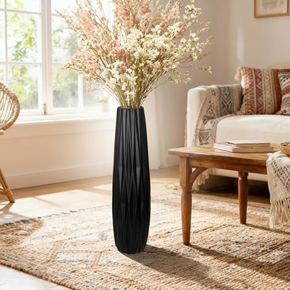 Tall Black Floor Vase – 28" Twisted Geometric Ceramic Vase for Modern Home, Living Room, Table Centerpiece or Corner Decoration