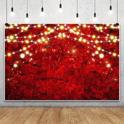 Leowefowa 12x10ft Red Rose Photo Backdrop Romantic Rose Floral Wall Background for Lover Sweet Valentine's Day Wedding Bridal Shower Mother's Day Sweet Party Banner Decor Photo Supplies Prop