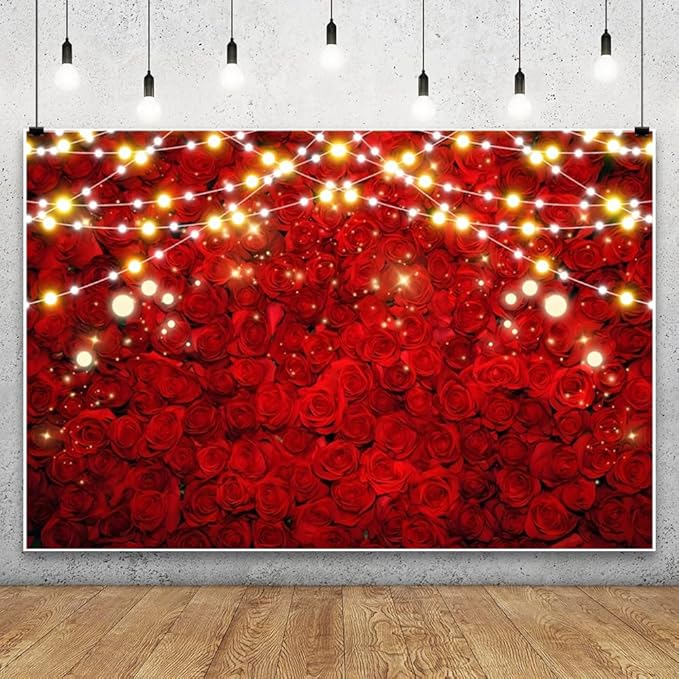 Leowefowa 15x8ft Red Rose Photo Backdrop Romantic Rose Floral Wall Background for Lover Sweet Valentine's Day Wedding Bridal Shower Mother's Day Sweet Party Banner Decor Photo Supplies Prop