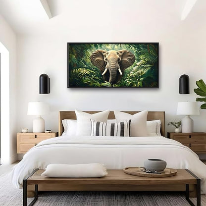 Elephant Large Wall Art Framed Wall Decor for Living Room Rustic Tropical Jungle Pictures Oversized Canvas Print Painting Modern Extra Large Framed Artwork for Bedroom Office 60"x30"