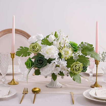 YYHUAWU Artificial Flowers Combo Box Set Forest Green Color Foam Fake Roses with Stems for DIY Wedding Bouquets Centerpieces Baby Shower Party Home Decorations