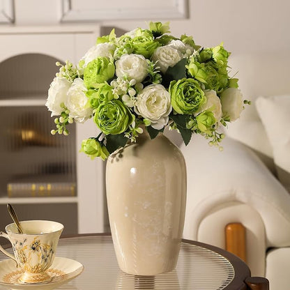 Floweroyal 4 Bunches Peony Artificial Flowers Green Flowers Silk Peonies Bouquets for Wedding Party Table Centerpieces Floral Arrangement Home Kitchen Decor