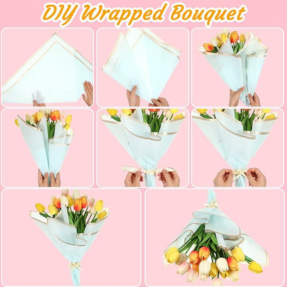 Yahenda 420 Sheet Flower Wrapping Papers Flower Bouquet Paper with Gold Edge Korean Style Bouquet Wrapping for Floral Supplies Wedding Anniversary DIY Gifts, 23 x 23 Inch(Chic Color)