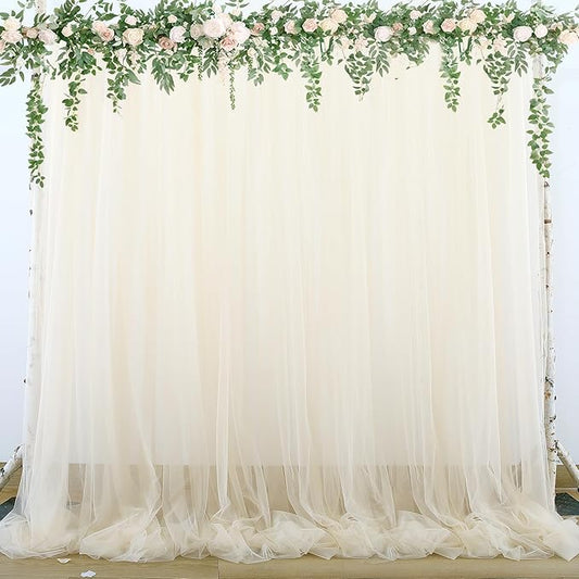 Champagne Sheer Backdrop Curtains for Parties Wedding Baby Shower Birthday Tulle Backdrop Drapes for Engagement Bridal Shower Christmas Photoshoot Background Decorations 10 ft X 10 ft, 2 Panels