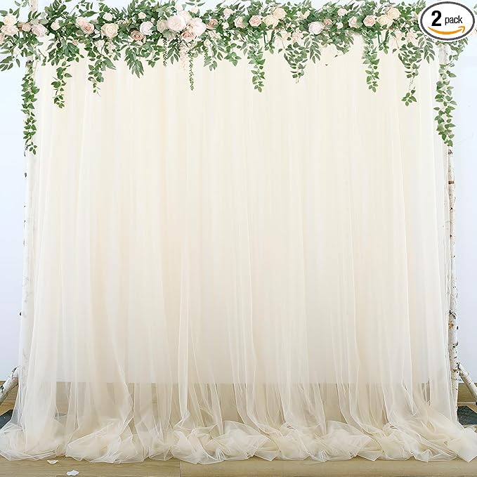 Champagne Tulle Backdrop Curtain for Parties Wedding 10ft×8ft Champagne Sheer Backdrop Curtains for Baby Shower Bridal Shower Reception Birthday Party Photoshoot Decorations 2 Panels 5ft × 8ft