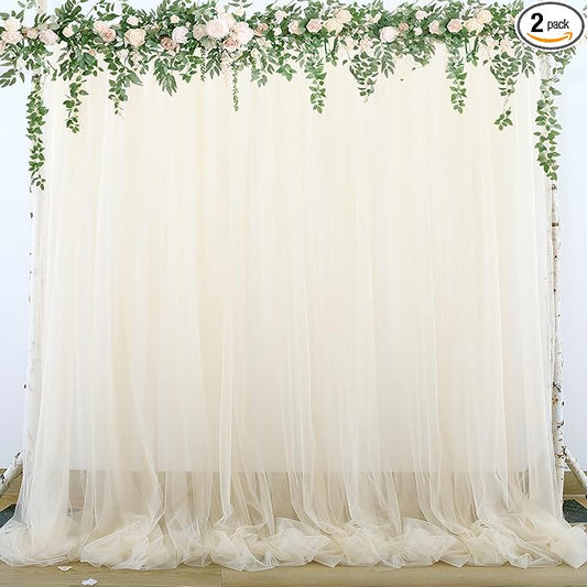 Champagne Tulle Backdrop Curtain for Parties Wedding 10ft×8ft Champagne Sheer Backdrop Curtains for Baby Shower Bridal Shower Reception Birthday Party Photoshoot Decorations 2 Panels 5ft × 8ft