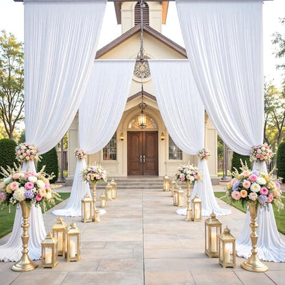 gogoparti 30x15 ft White Backdrop Curtain for Weddings & Parties - 6-Panel Wrinkle-Free Polyester Drape, 15 FT Long for Birthday, Baby Shower, Halloween Photography Background