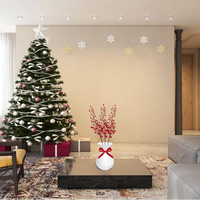6 Picks Red Berry Twig Long Stems: Decorative Picks for Vases, Floral Arrangements, and Holiday Crafting (Red)