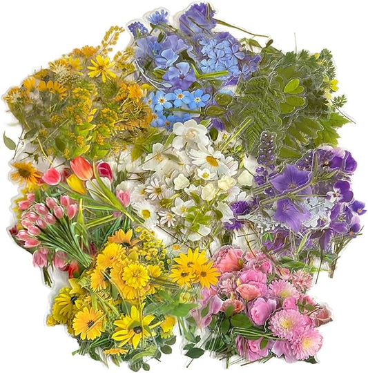 320 Pieces Pressed Flower Themed Stickers Set Floral Elements Transparent Natural Flower Stickers for Scrapbooking Junk Journal Planner Laptops