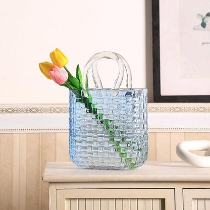 Glass Purse Vase for Flowers, Large Purse Flower Vase, Black Glass Bag Vases, 10 Inch Handbag Shaped Vases for Home, Living Room, Bedroom, Office Decor