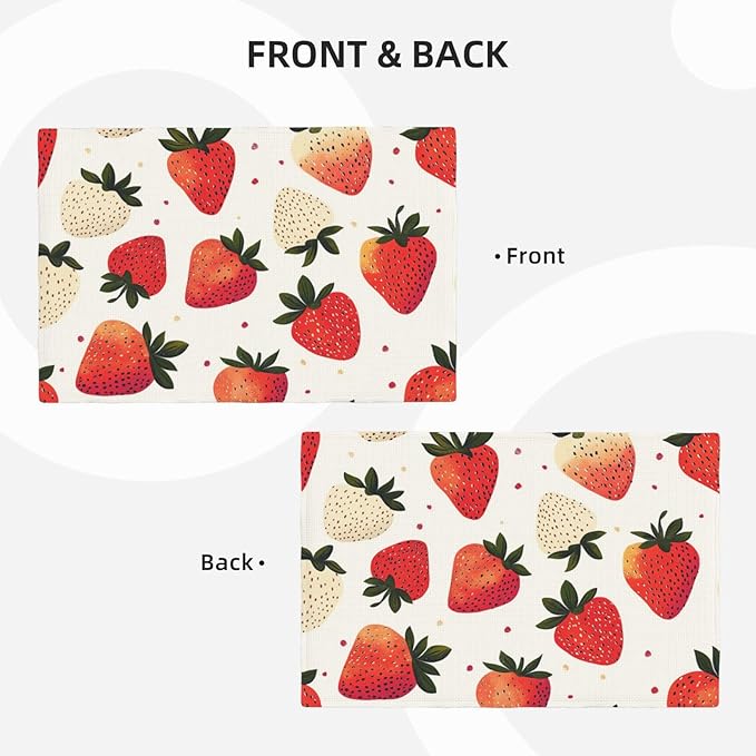Sweet Strawberry Placemats Set of 4 Washable Table Mats Spring Summer Fruit Heat-Resistant Cotton Linen Place Mats for Dining Table Kitchen Indoor Outdoor Party Holiday Decor