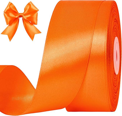 1-1/2 Inches 50 Yards Orange Satin Ribbon, Solid Fabric Ribbon Roll for Flower Bouquets, Gift Wrapping, Wedding, Handmade Crafts