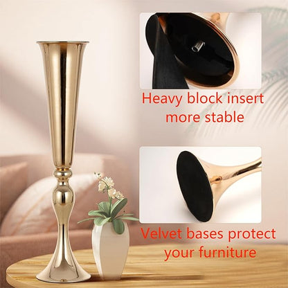 Gold Centerpieces for Table Wedding Vase - 2 Pcs 21.9" Tall Versatile Metal Trumpet Vase Tabletop Flower Stand for Party Dinner Anniversary Ceremony Centerpiece Event