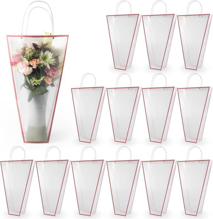 the florist Supply 14 Reusable Floral Vase Bag for Bouquets - Portable Flower Bouquet Bags with Ventilation Holes and Ergonomic Handles, Gift-Ready, Tuxedo Rose Gold