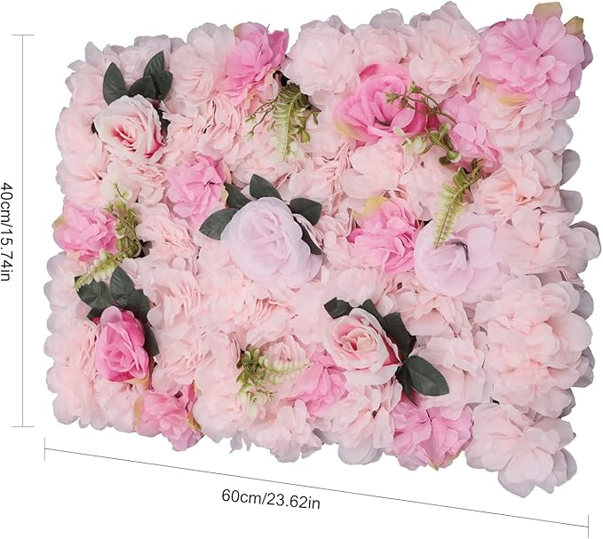 Gdrasuya10 12pcs Realistic Flower Wall Background Artificial Flowers Wall Backdrop Panel 3D Silk Rose Fake Flower Wall Panel Banquet Wedding Party Decor, Photography Background 60 x 40 cm
