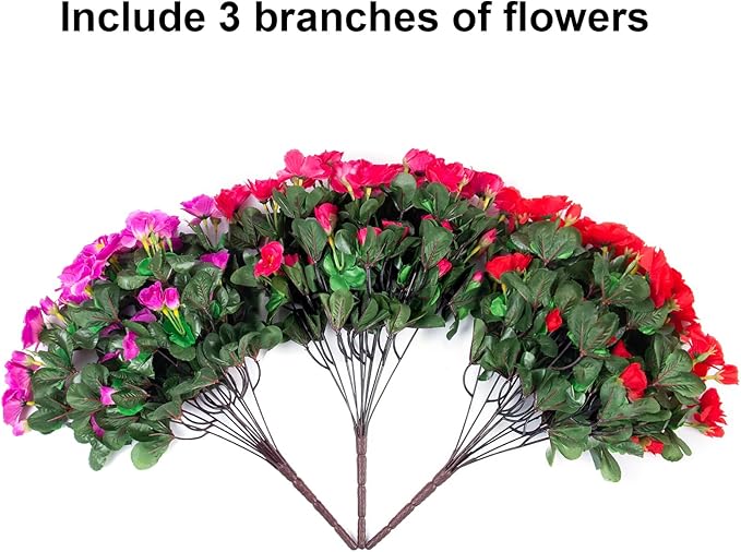 Ivydale Artificial Faux Outdoor Flowers Plants for Fall Decor, Fake Silk Colorful Camellia UV Resistant Look Real for Planter Outside Porch Patio Balcony Garden Yard Home Decoration, 3 Large Bundles