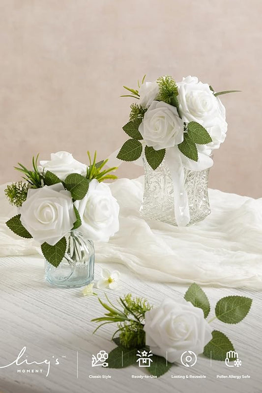 Ling's Moment Artificial Rose Flowers 25pcs Foam Roses w/Stem for DIY Wedding Bouquets Centerpieces Bridal Shower Party Home Decorations (Regular 3 inch /25pcs)